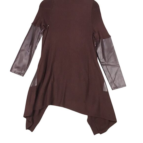 Blank NYC Women’s Size S Maroon Faux Leather Panel Drape Cardigan Sweater - Picture 2 of 14